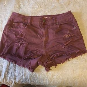 Maroon distressed shorts
